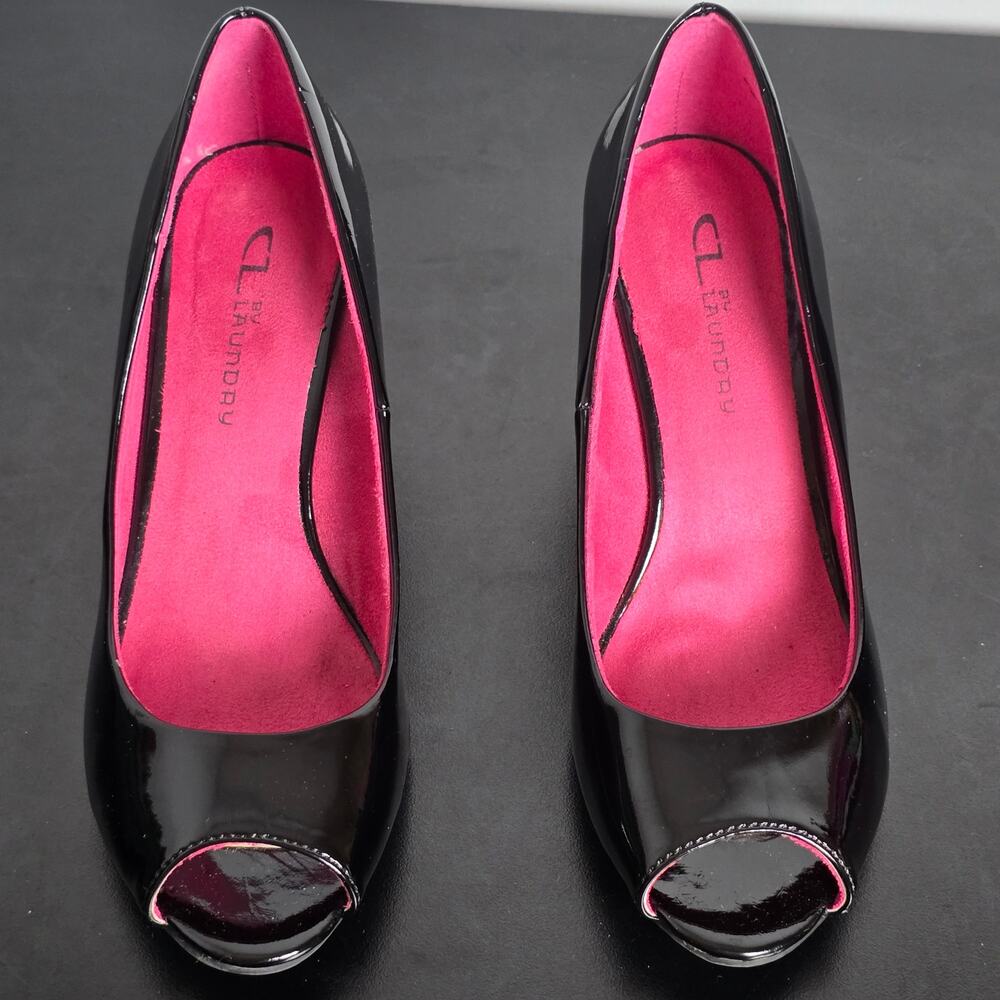 CL by Laundry Women's Black Wedge Peep Toe Sandal Size 7